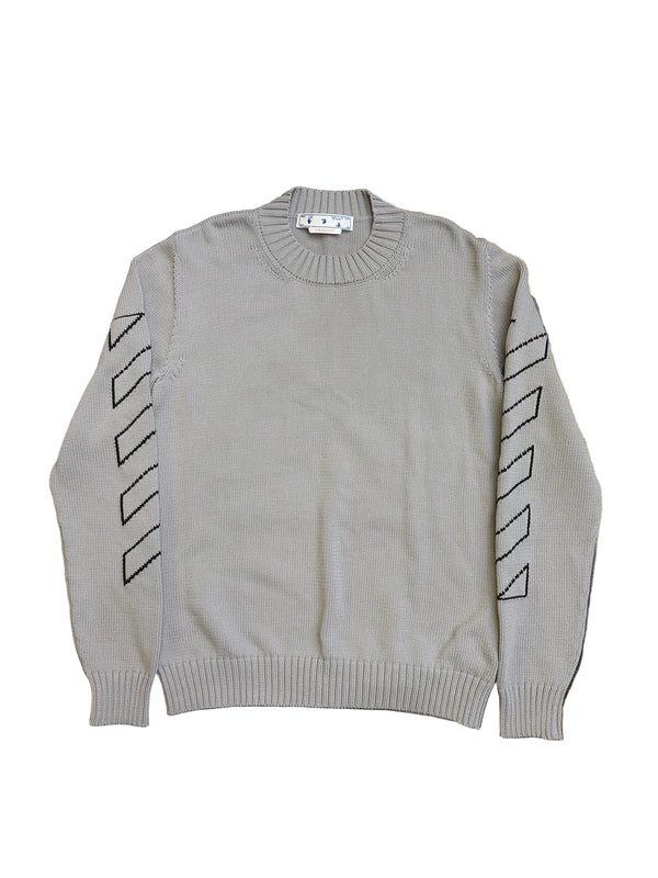 Off-White Diagonal Outline Knit Crewneck Sweater Medium Grey