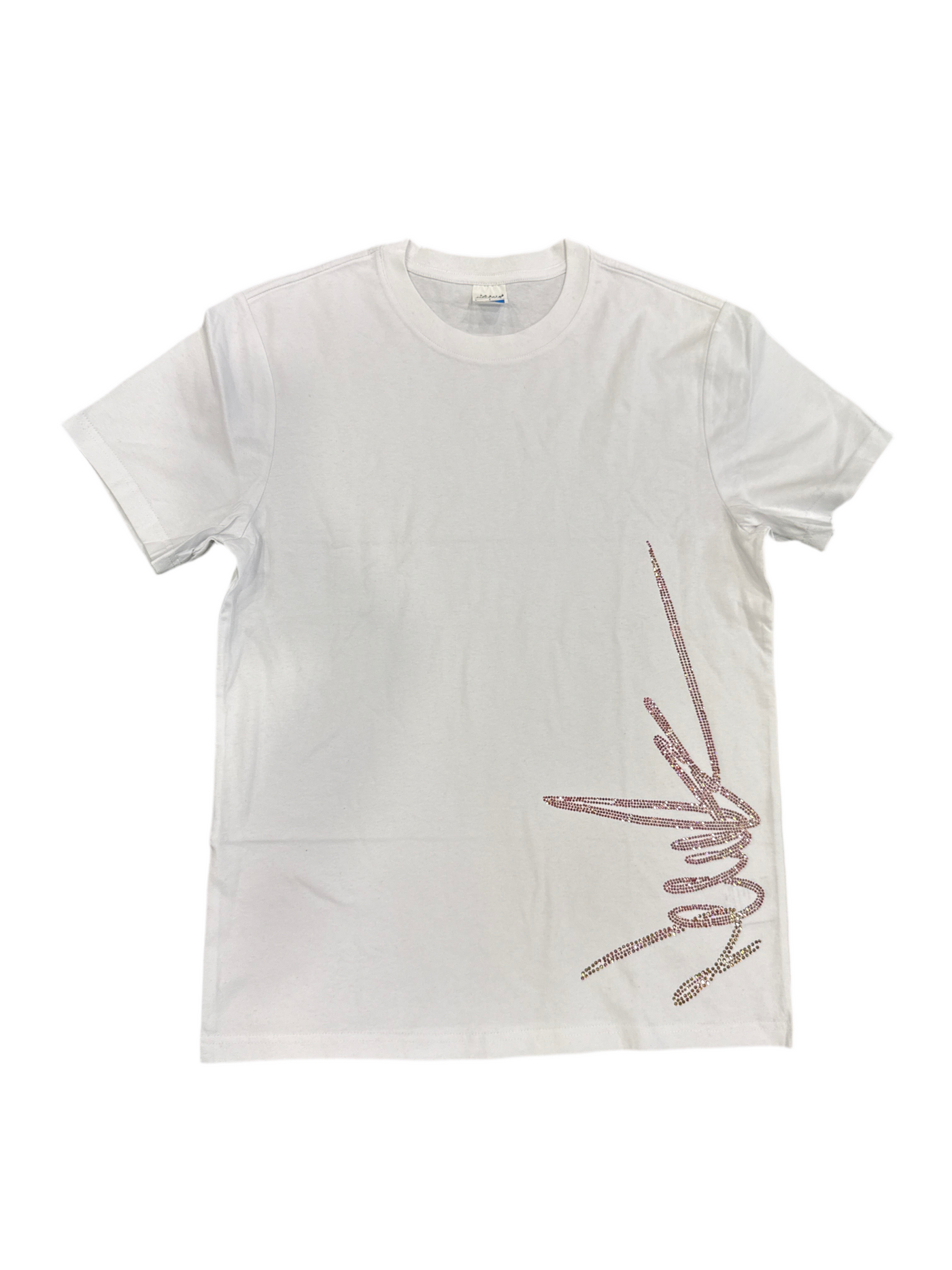 NewYrrk White T-Shirt Side Logo w/ Rainbow Iridescent Crystals