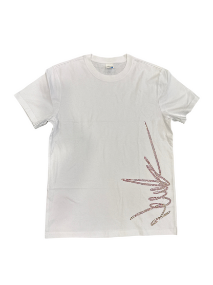 NewYrrk White T-Shirt Side Logo w/ Rainbow Iridescent Crystals