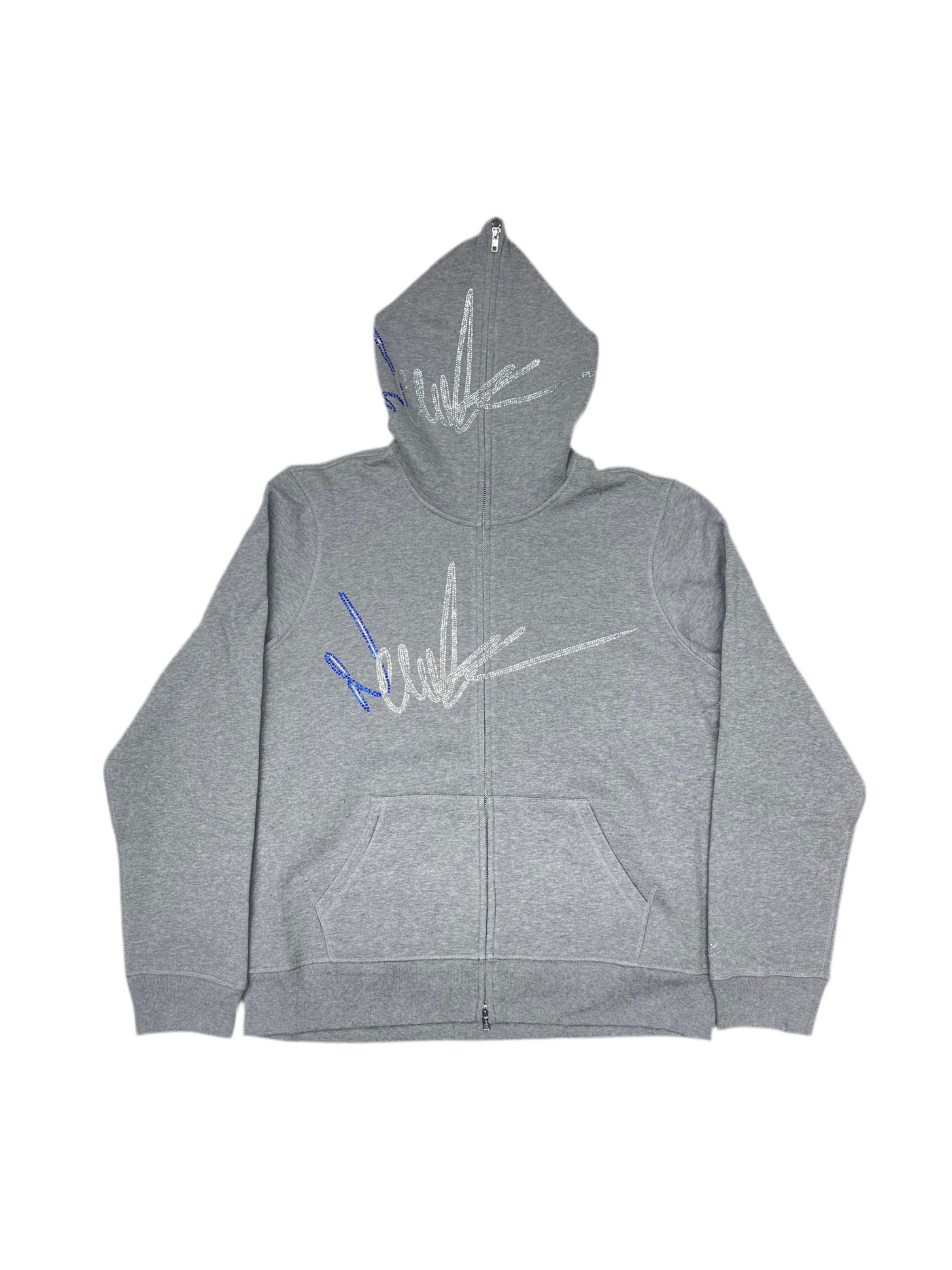 NewYrrk Gray Zip-Up Hoodie w/ Blue White Crystal