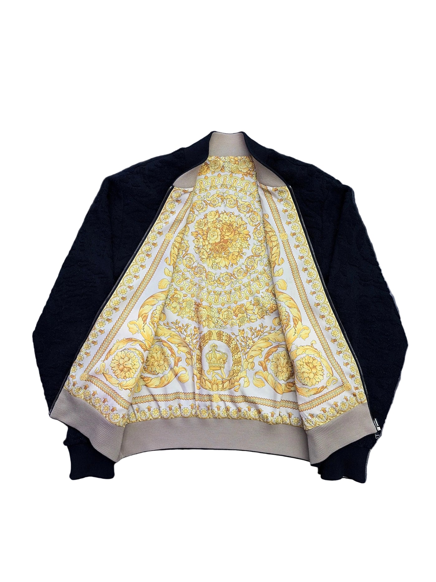 Versace Baroque Pattern Reversible Bomber Jacket Black