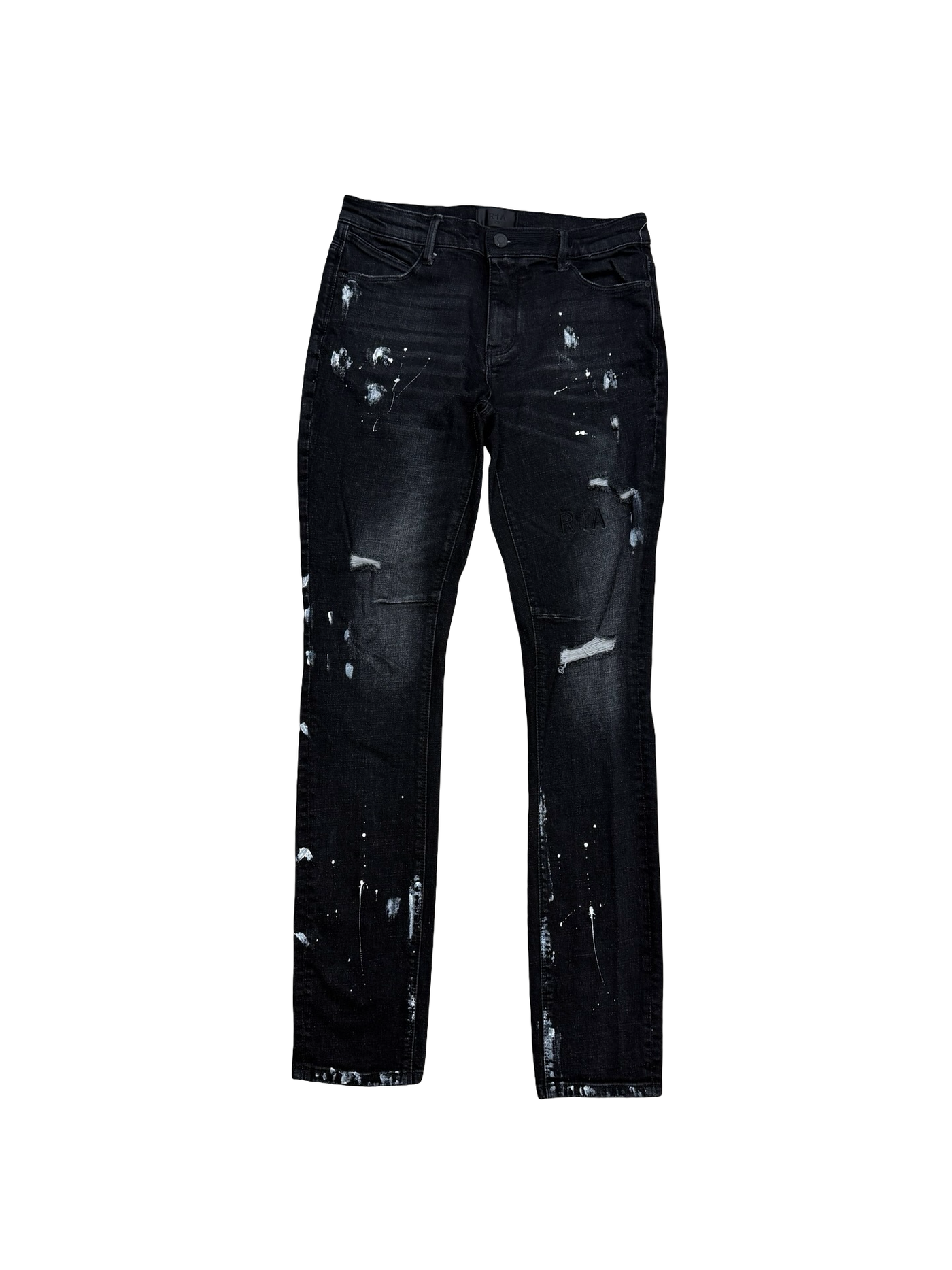 RTA Clayton Charcoal Distressed Paint Jeans