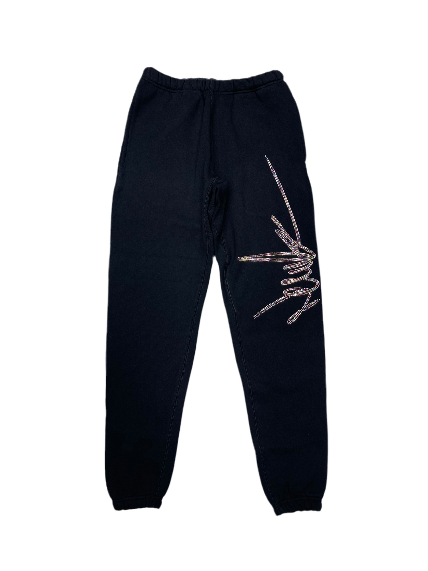 NewYrrk Black Sweatpants w/ Rainbow Iridescent Crystal