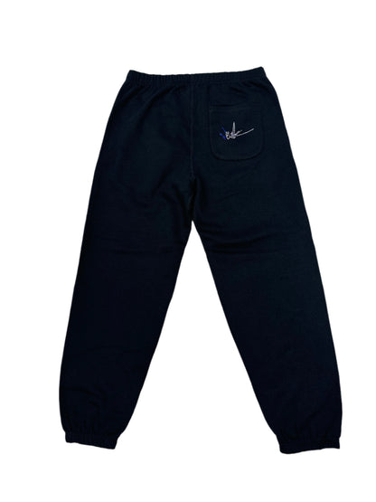 NewYrrk Black Sweatpants w/ Blue White Crystals