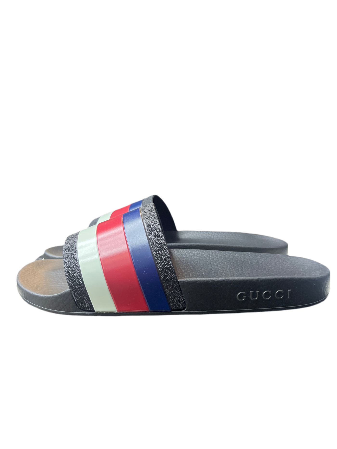Gucci Pursuit Pool Slides Blue White Stripe