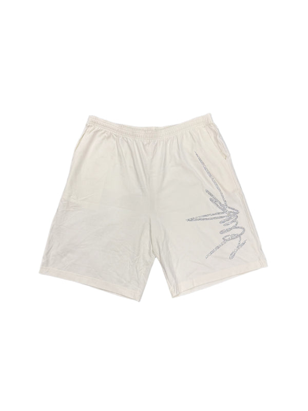 NewYrrk White Cotton Shorts Logo w/ White Crystal