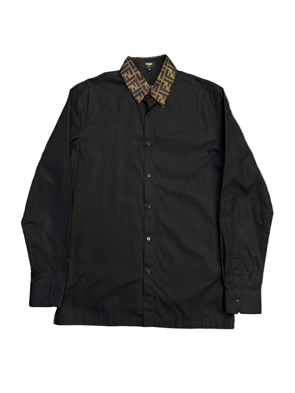 Fendi FF Jacquard Collar Logo L/S Shirt Black