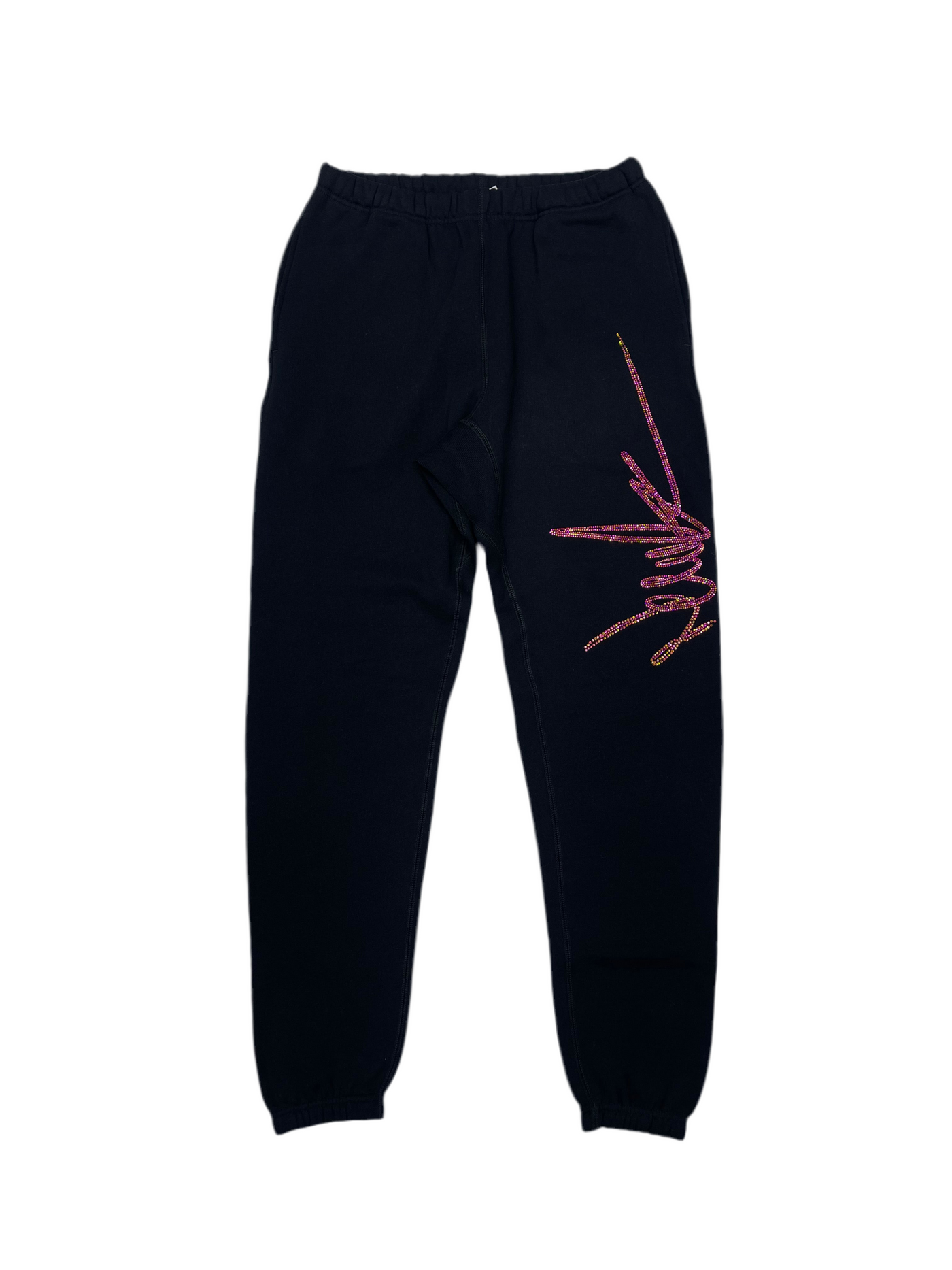 NewYrrk Black Sweatpants w/ Iridescent Crystal