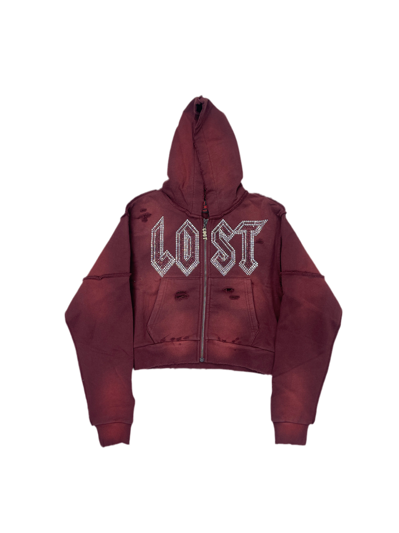 Lost Intricacy Burgundy Crop Zip-Up Hoodie