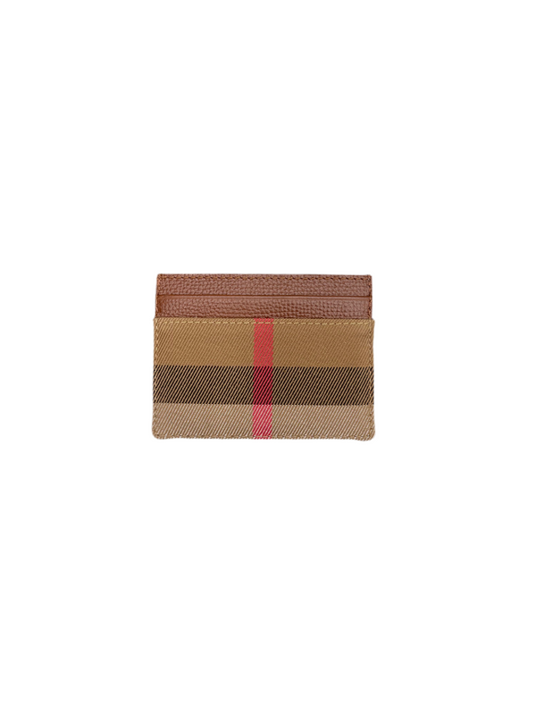 Burberry Sandon Check Canvas Leather Card Case Tan