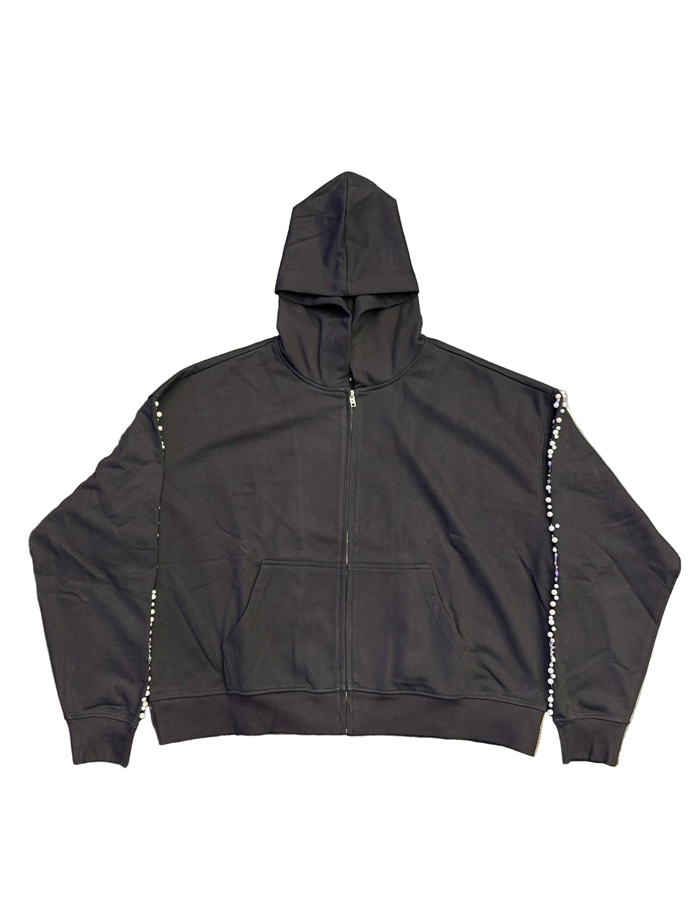 Fraternal Desires Rhinestone Zip-Up Hoodie Black