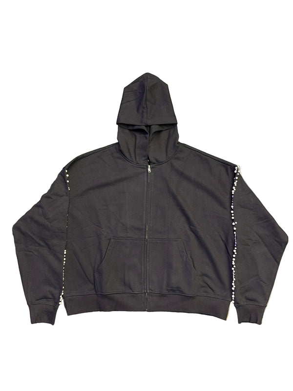 Fraternal Desires Rhinestone Zip-Up Hoodie Black