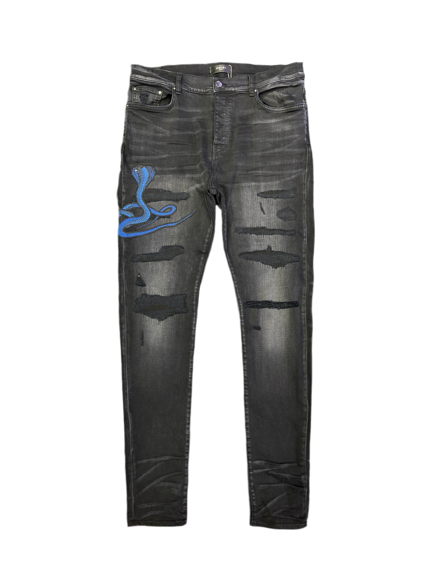 Amiri Blue Snake Trasher Jeans Aged Black