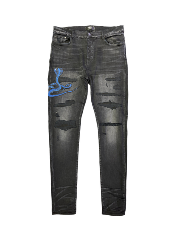 Amiri Blue Snake Trasher Jeans Aged Black