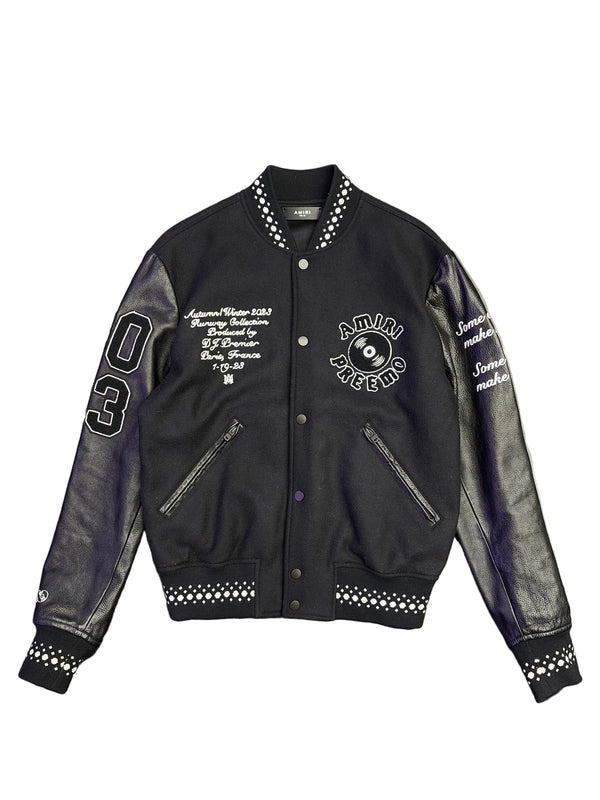 Amiri x Premier Records Patch Leather Sleeve Varsity Jacket Black