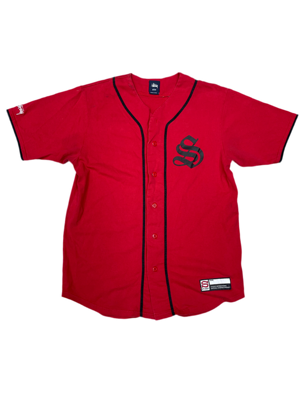 Stussy Baseball Button Up T-Shirt Red