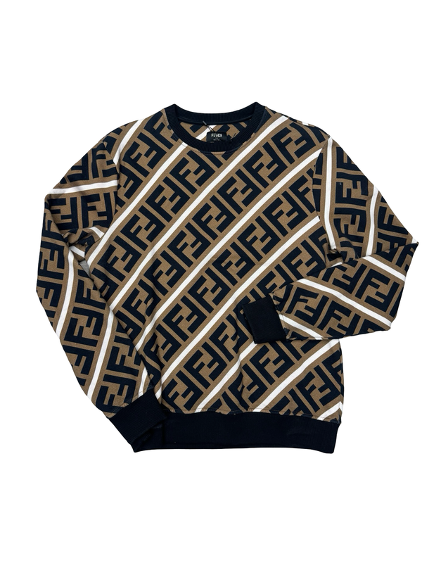 Fendi Brown FF Monogram Print Cotton Crewneck