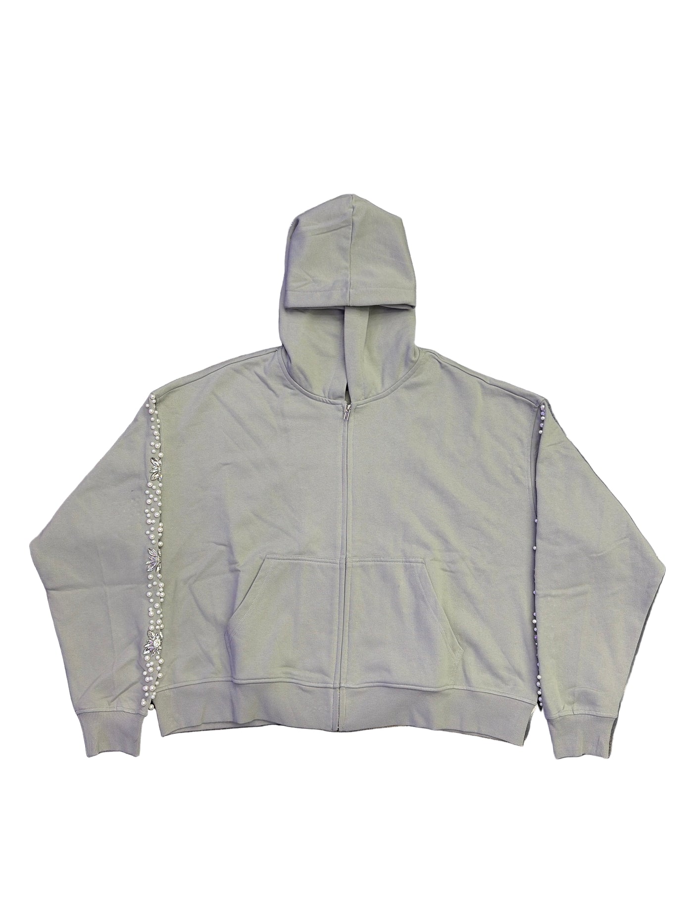 Fraternal Desires Rhinestone Zip-Up Hoodie Grey