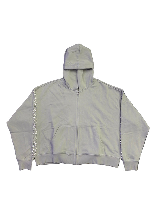 Fraternal Desires Rhinestone Zip-Up Hoodie Grey