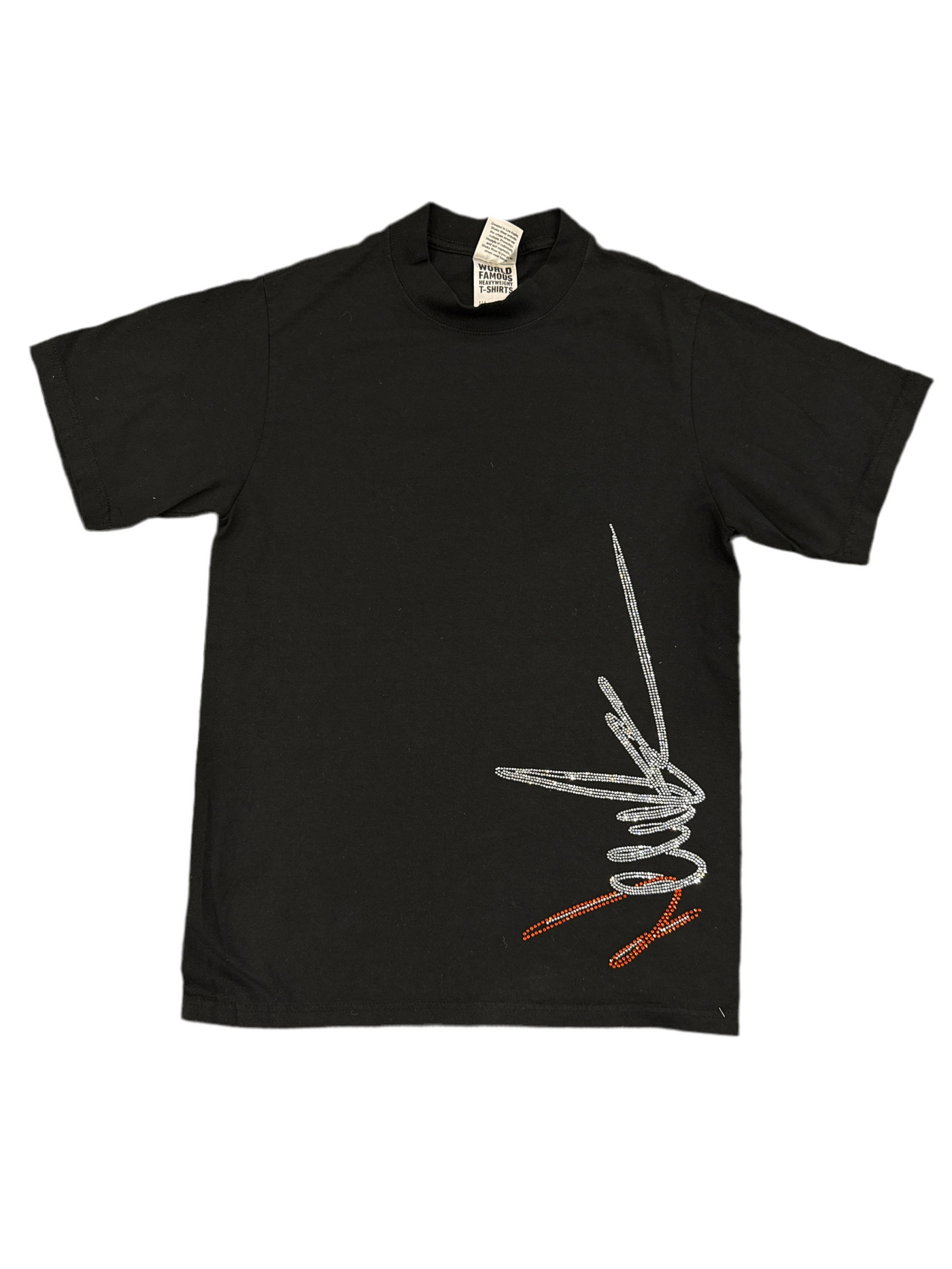 NewYrrk Black T-Shirt Side Logo w/ Orange Crystal