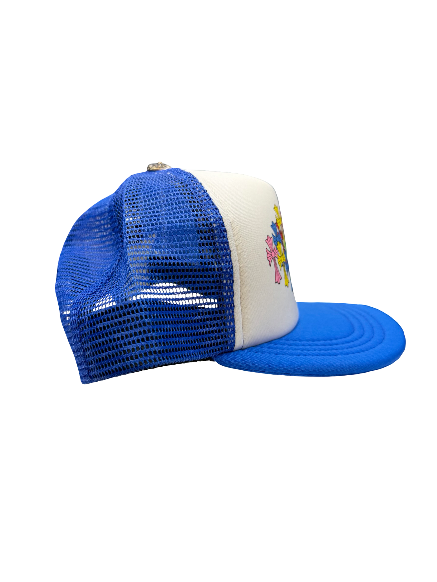 Chrome Hearts Multi Color Crosses Cemetery Trucker Hat Blue White