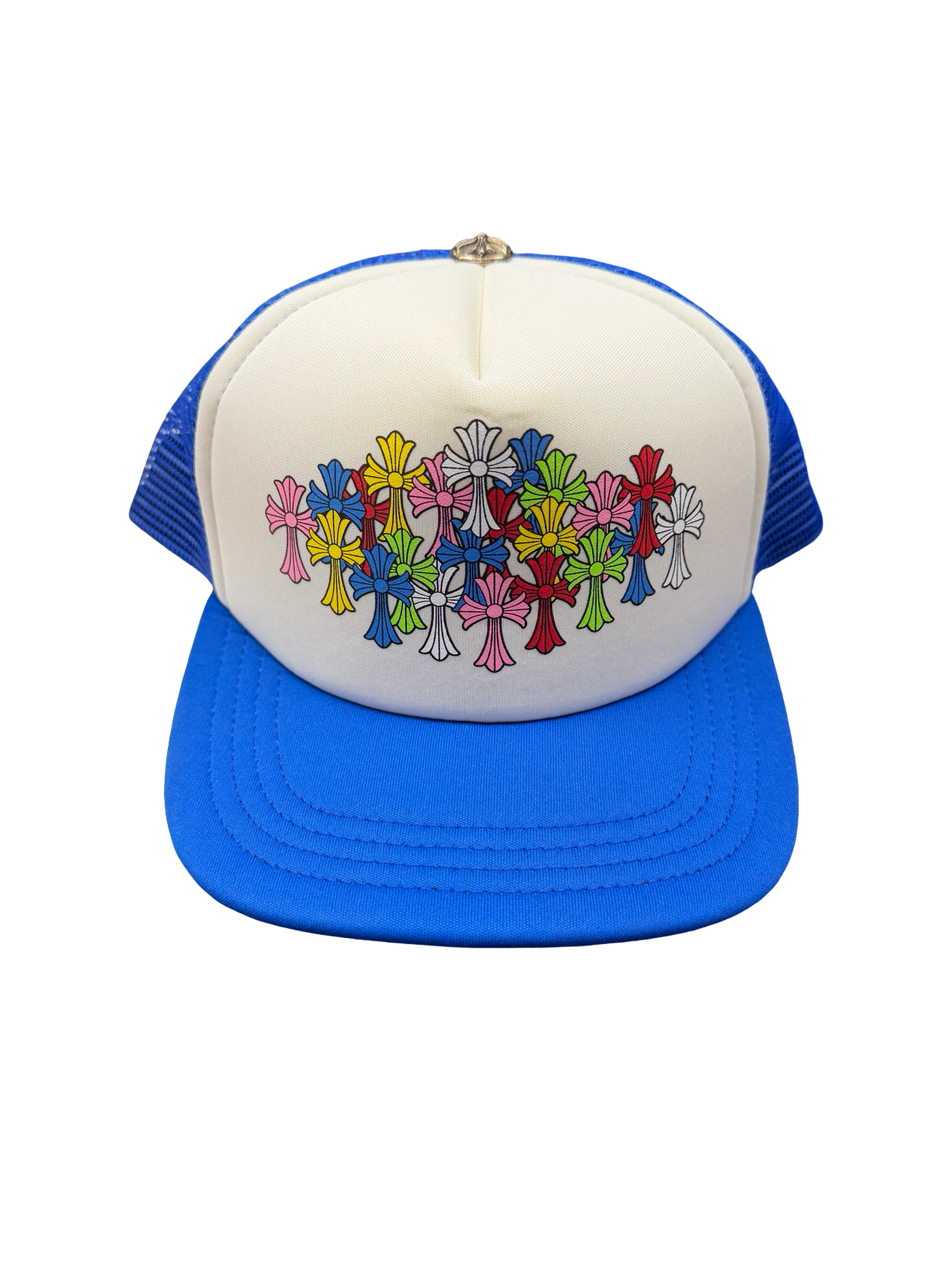 Chrome Hearts Multi Color Crosses Cemetery Trucker Hat Blue White
