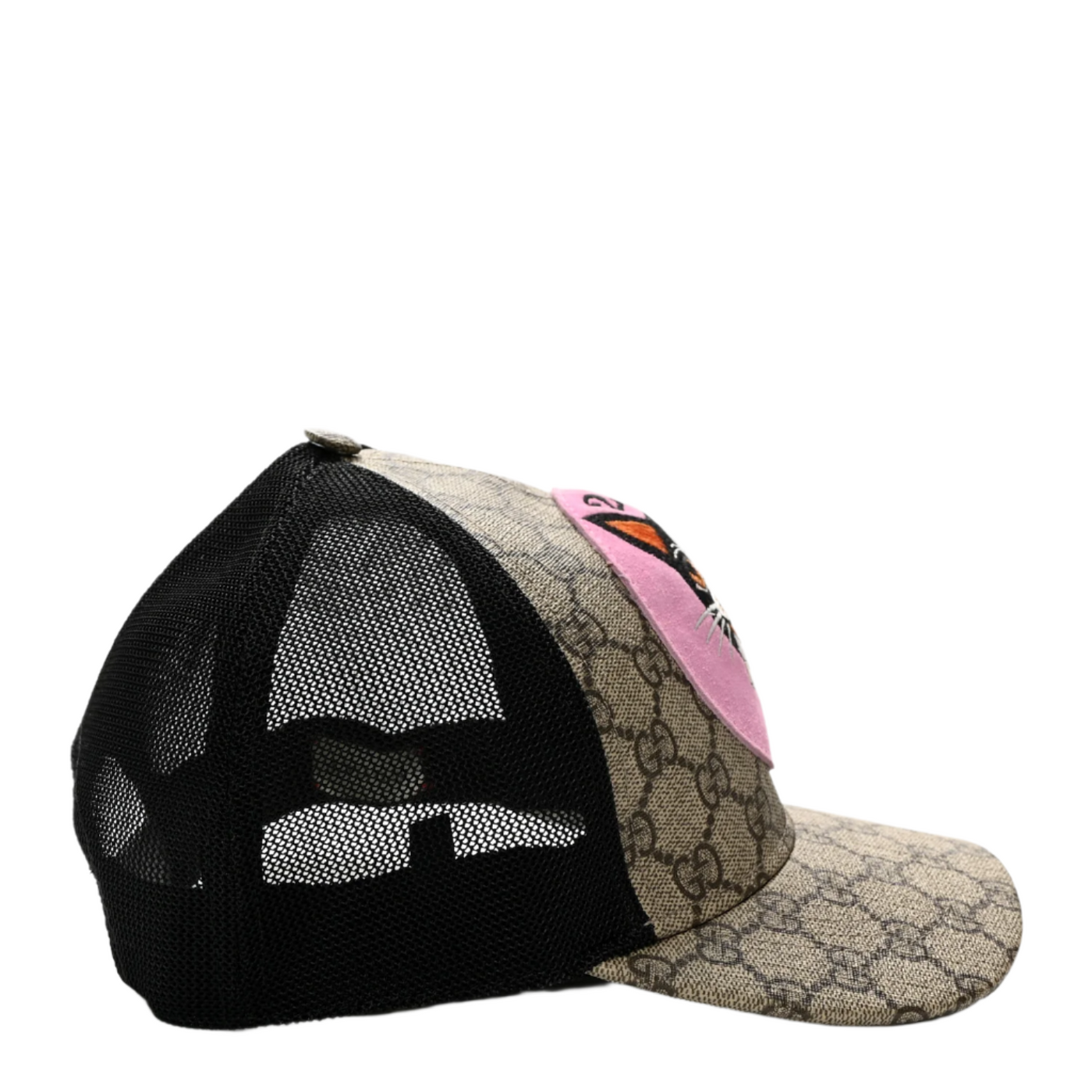Gucci GG Supreme Monogram Mystic Cat Print Baseball Hat Beige Pink Black