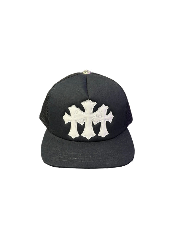 Chrome Hearts Cemetery Cross Trucker Hat Black White