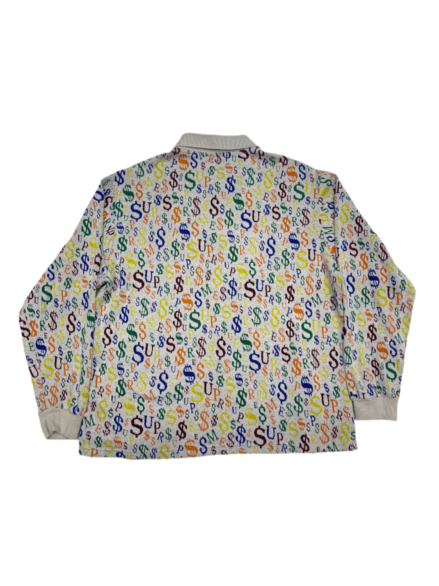 FW22 Supreme Currency Jacquard Zip L/S Polo White