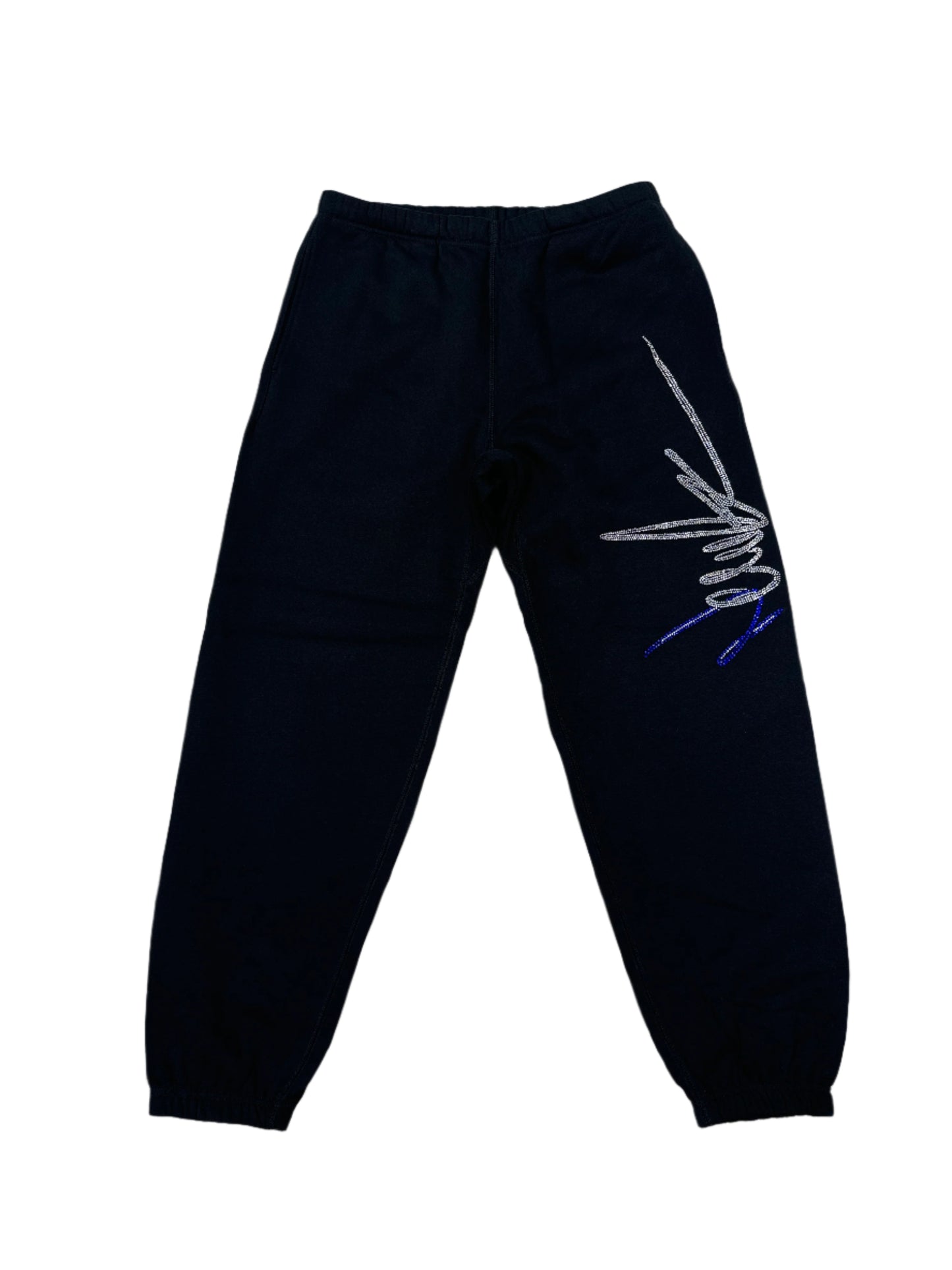 NewYrrk Black Sweatpants w/ Blue White Crystals