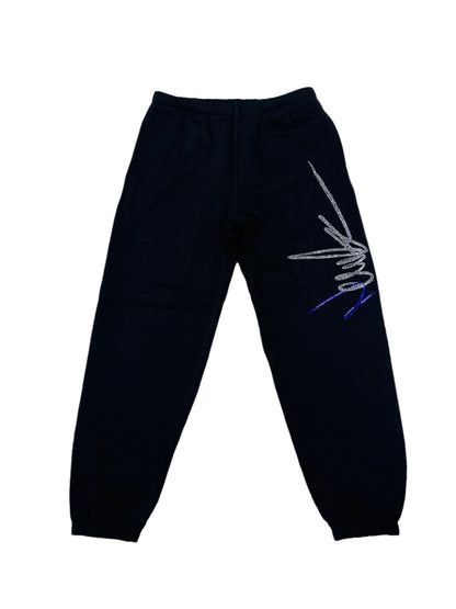 NewYrrk Black Sweatpants w/ Blue White Crystals
