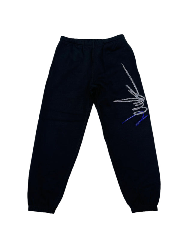 NewYrrk Black Sweatpants w/ Blue White Crystals