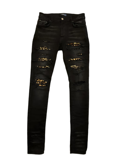 Amiri Leopard Print Thrasher Jeans Black