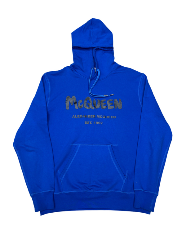 Alexander McQueen Graffiti Logo Hoodie Blue
