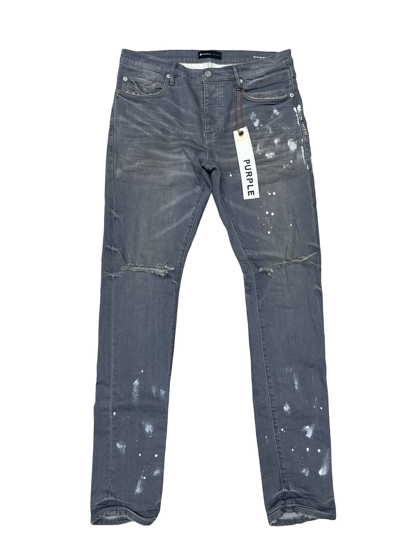 Purple Brand P001 Knee Slit Paint Splatter Jeans Grey