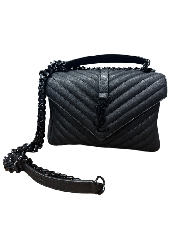 Saint Laurent College Small Bag Quilted Leather Black On Black