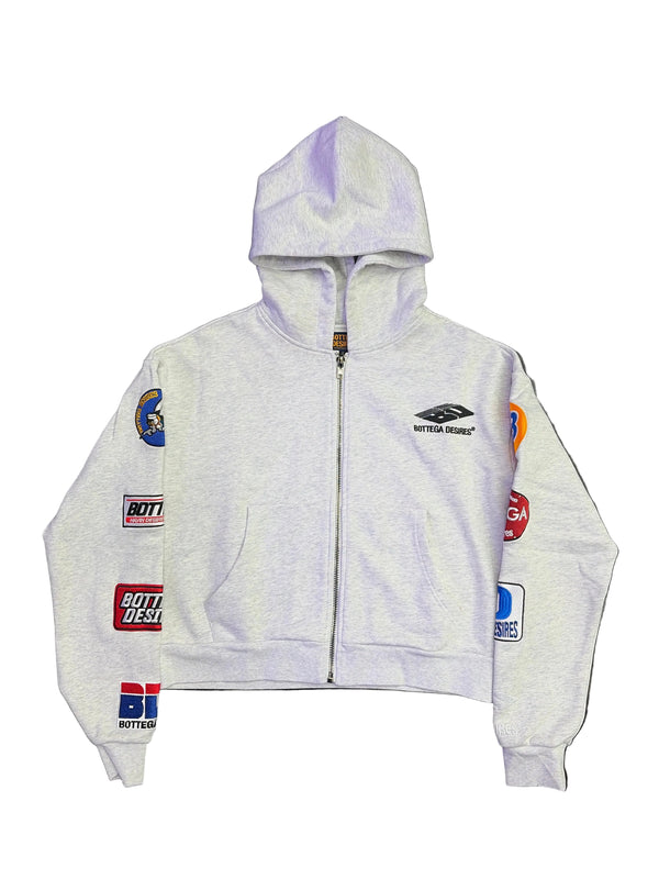 Bottega Desires Patches Zip-Up Hoodie Grey