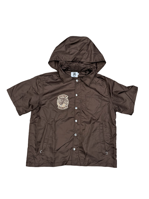 Saint Vanity Nylon Hooded Button Up Brown