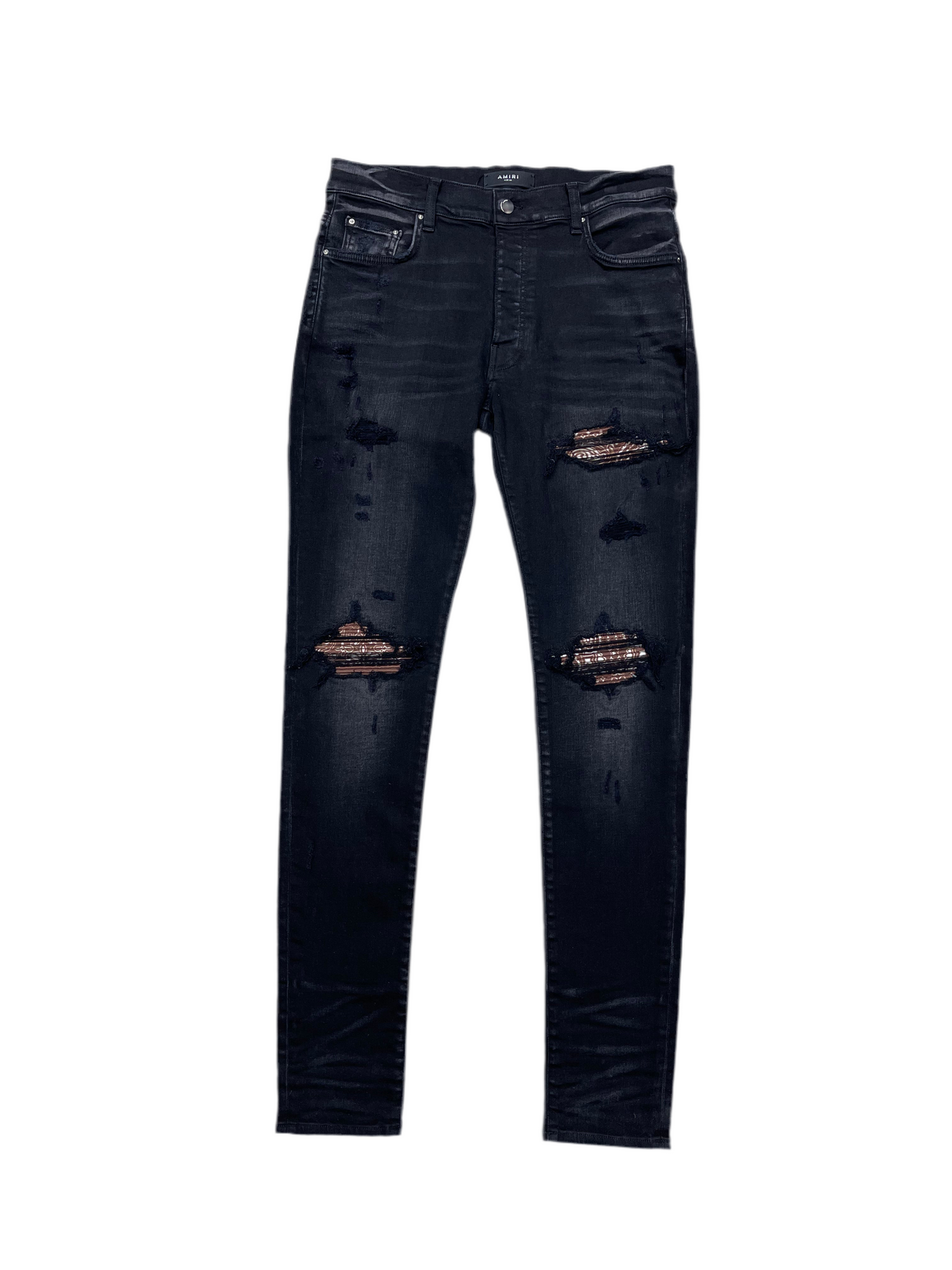 Amiri MX1 Brown Bandana Aged Black Jeans