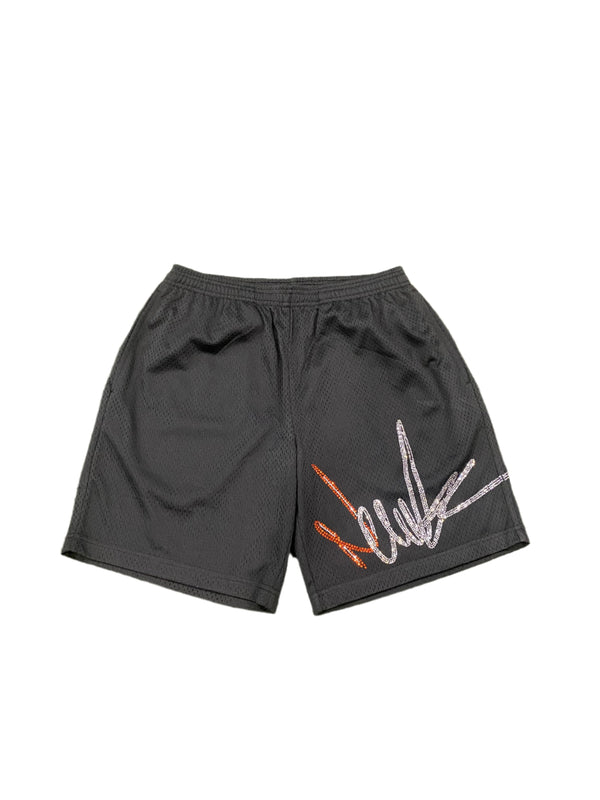 NewYrrk Black Basketball Shorts Logo w/ White Orange Crystal