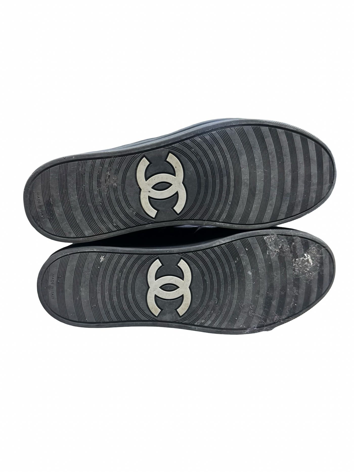 Chanel black CC Zipper Leather High Top Sneakers