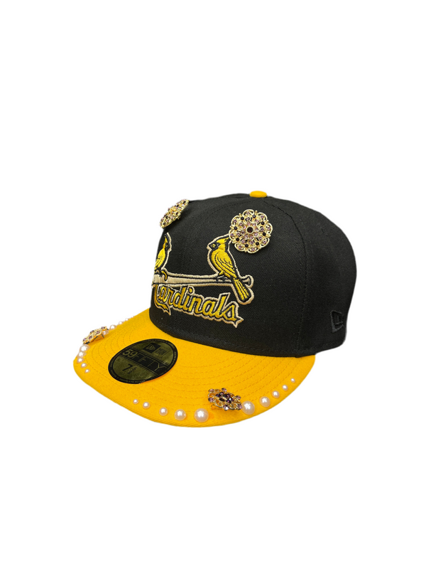 New Era 59Fifty St. Louis Cardinals Hat Black Yellow (Customized)