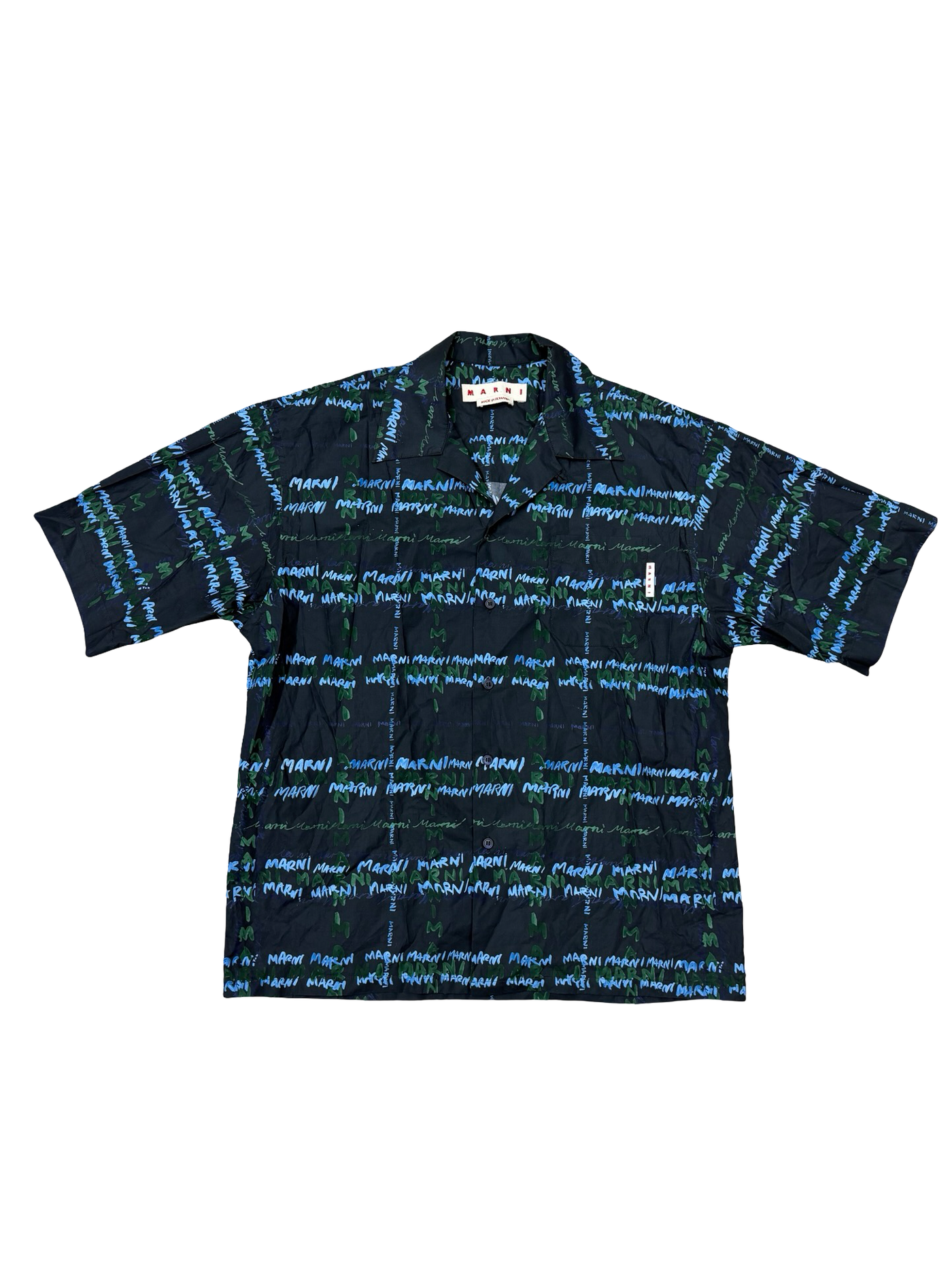 Marni Camicia Logo Poplin Shirt Blue Green