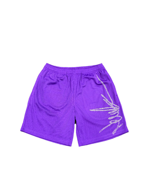 NewYrrk Purple Basketball Shorts Logo w/ White Crystal