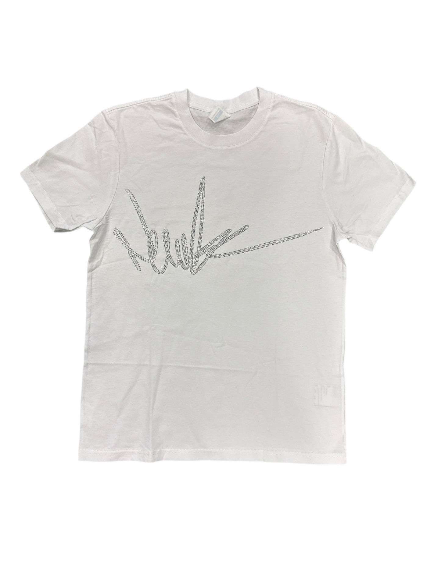 New Yrrk White T-shirt Center Logo w/ aligned White Crystals