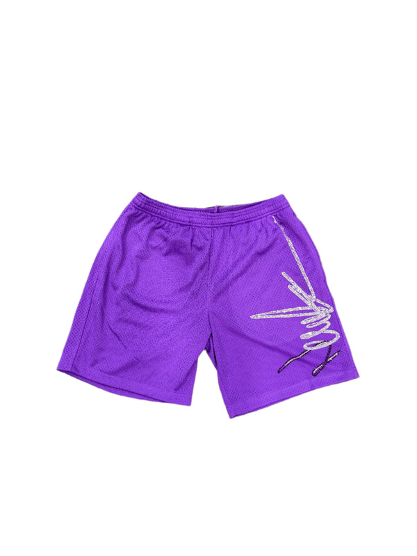 NewYrrk Purple Basketball Shorts Logo w/ White Purple Crystal