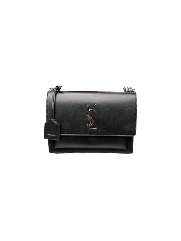 YSL Sunset Medium Shoulder Bag Smooth Leather Black