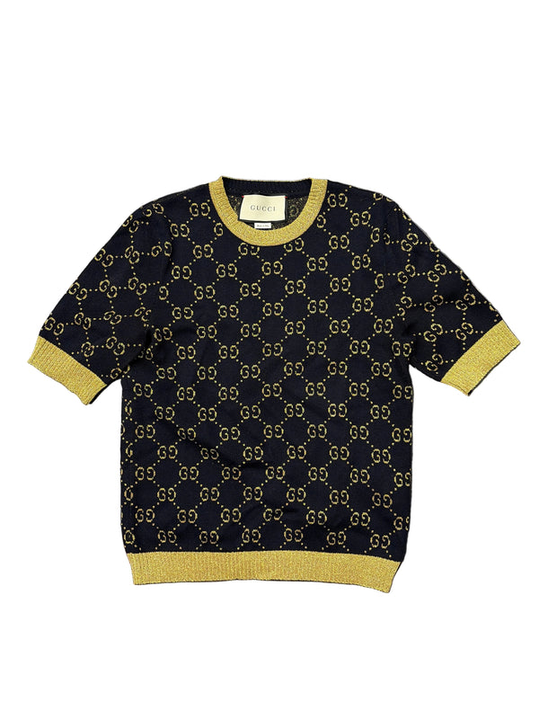Gucci GG Cotton Lame Top Blue Gold