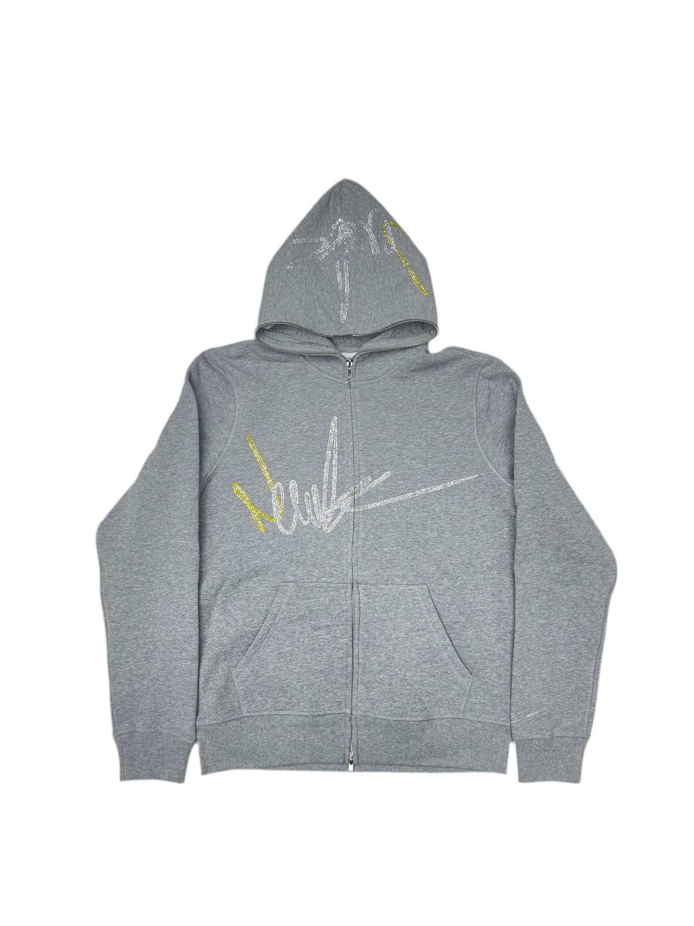 NewYrrk Gray Zip-Up Hoodie w/ Yellow White Crystal
