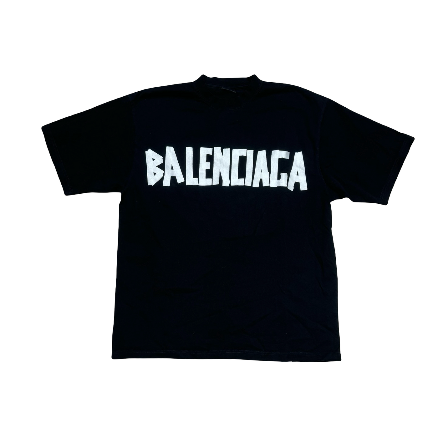 Balenciaga Black Cotton Oversized Tape Logo T-Shirt.